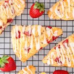 overhead shot of strawberry scones cooling on a cooling rack