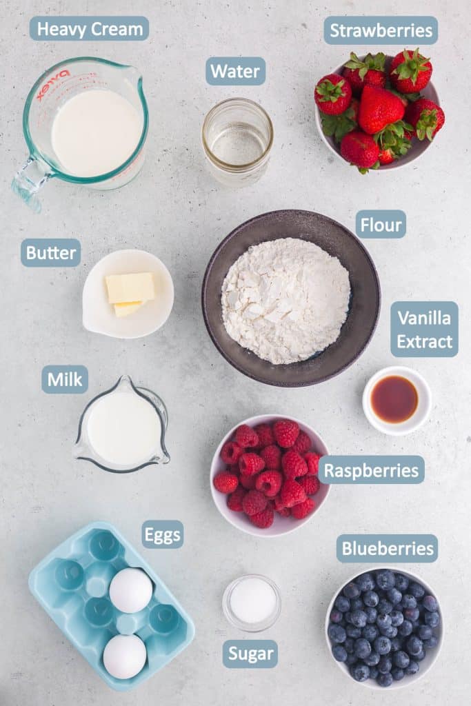 Overhead shot of ingredients necessary to make Berry Crepes