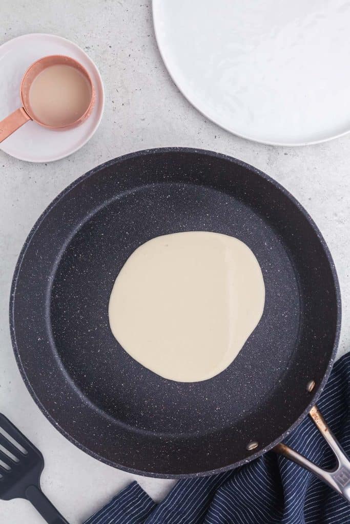 Overhead shot of batter in the skillet